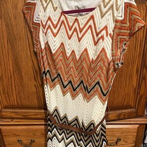 dress barn size 14 knit dress brown, blue, and tan